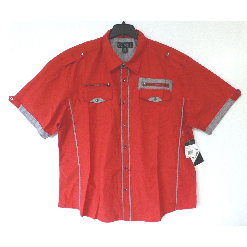 G-Net Shirt Mens Size 5XL (62" Chest) Red Plaid Accents Slim Fit Button Down New